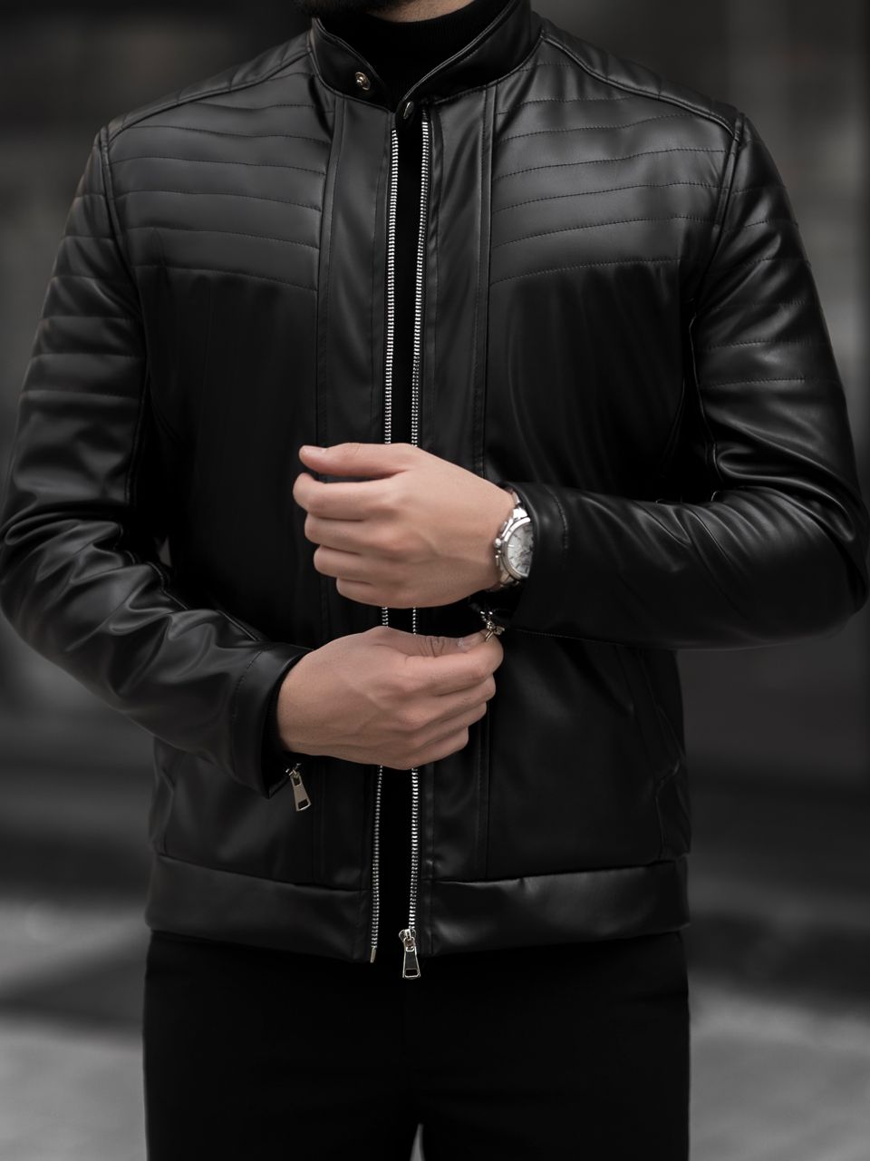 کاپشن کلاسیک چرم مشکی